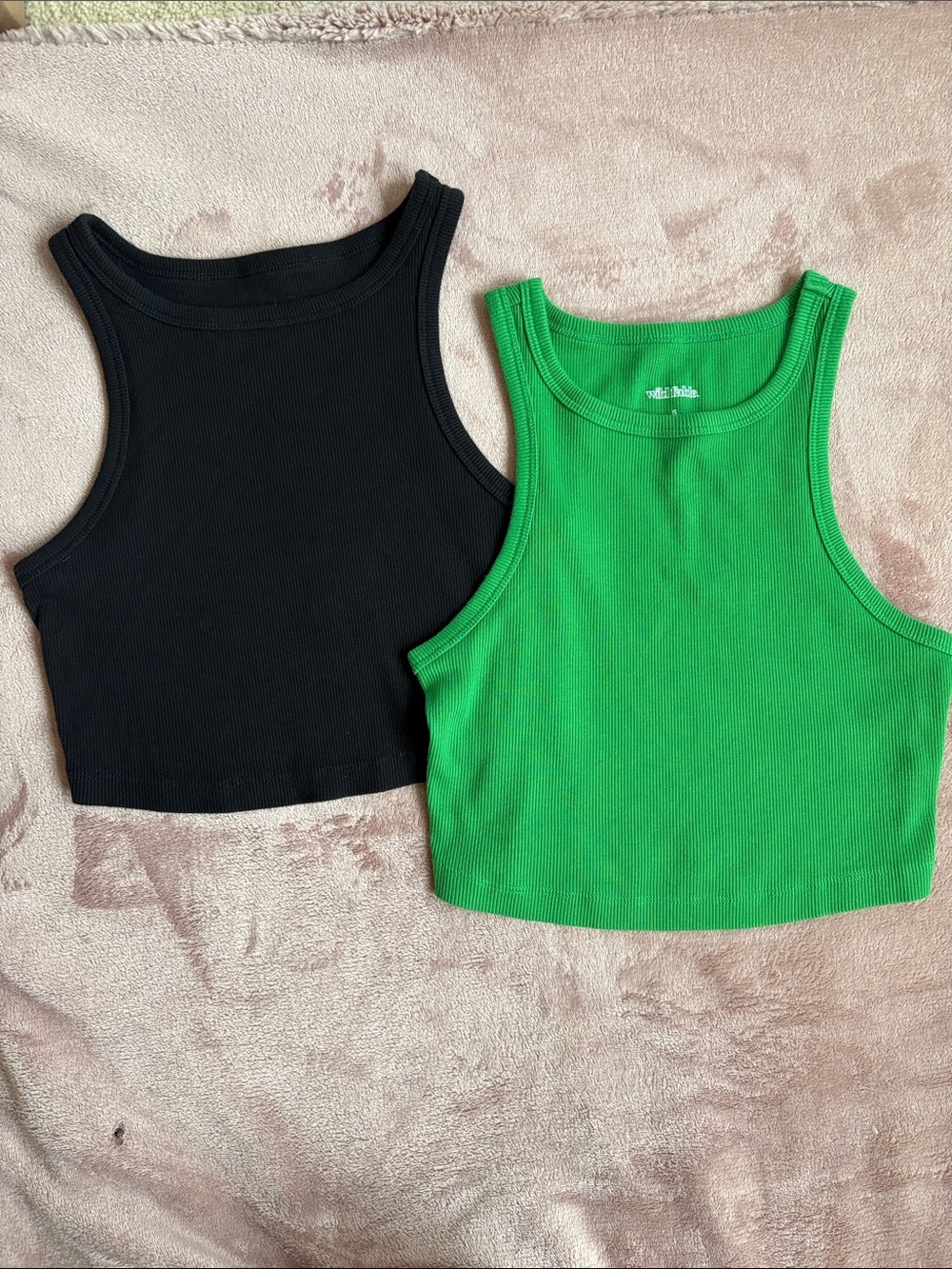 wild fable Ribbed Cropped Tank Top Pack - Black & Green